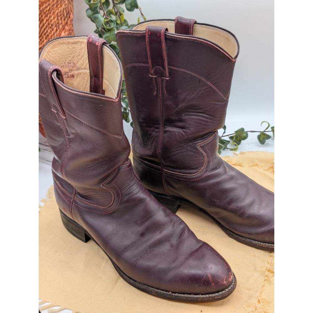 Western Cowboy Boots Leather Made in USA Men's Size 9D Brown Justin 3037 Vintage